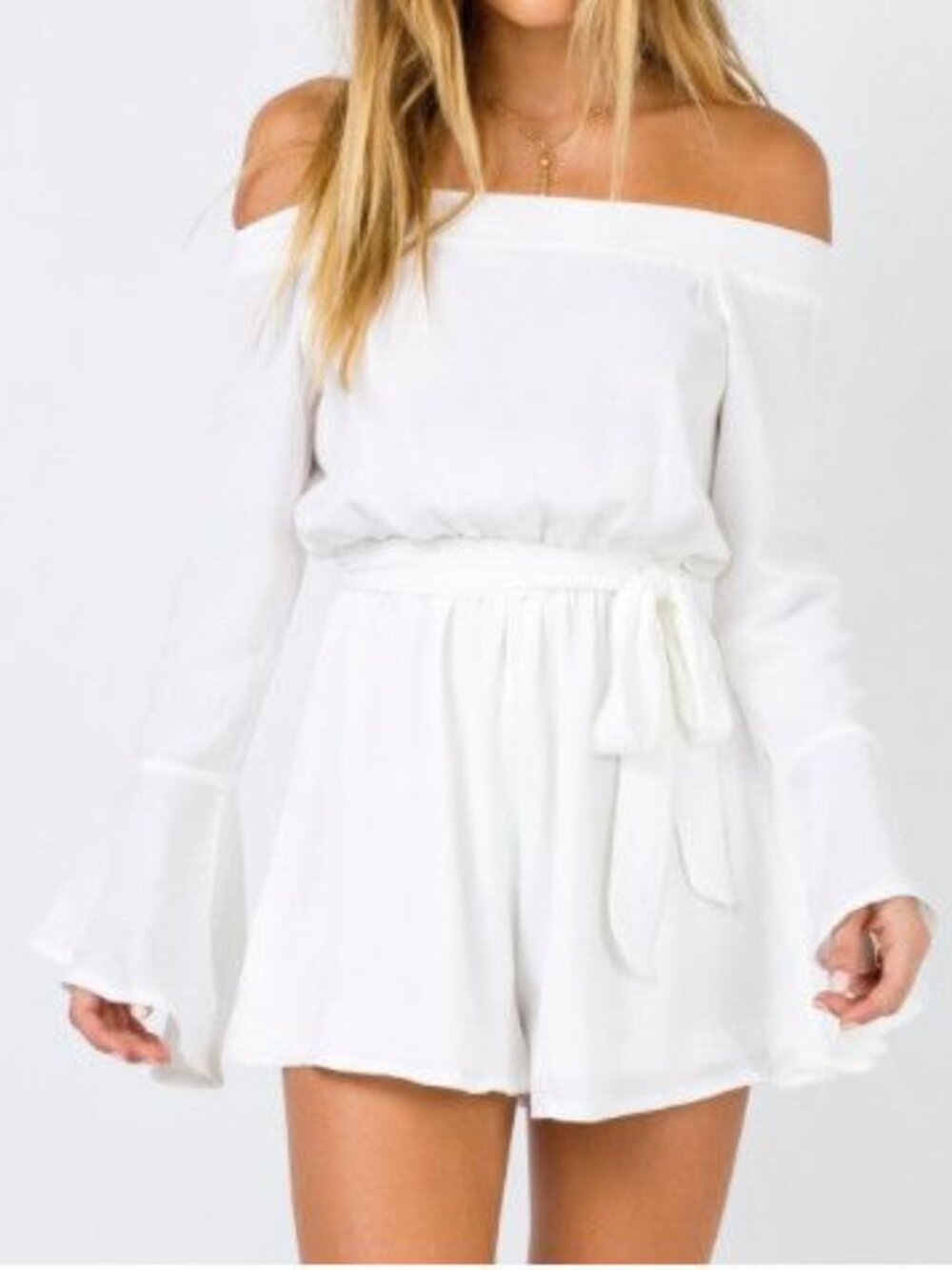 Polly White Marsanne Off Shoulder Romper
